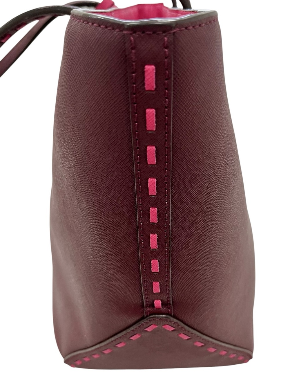 Henri Bendel West 57th Wine/Pink Saffiano Leather Tote & Matching Wallet NWOT - Picture 5 of 14